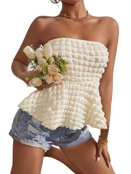 solid textured ruffle hem tube n6bv#, White