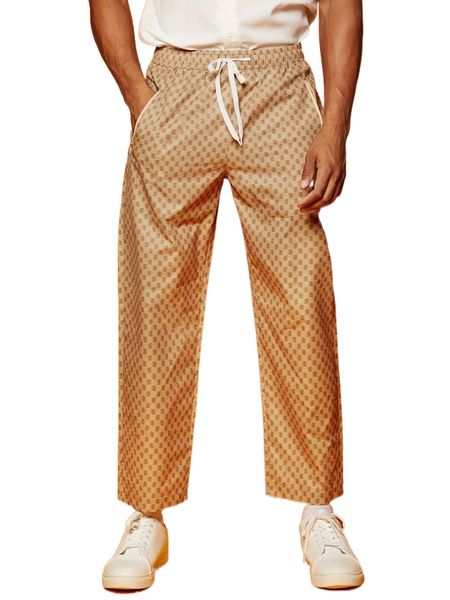 men allover print drawstring waist pants a1ti#, Black