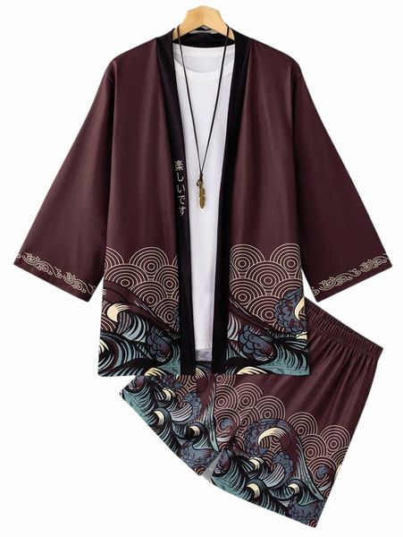men random letter & wave print drop shoulder kimono & shorts without tee y8zl#, Gray
men random letter & wave print drop shoulder kimono & shorts without tee y8zl#, Gray