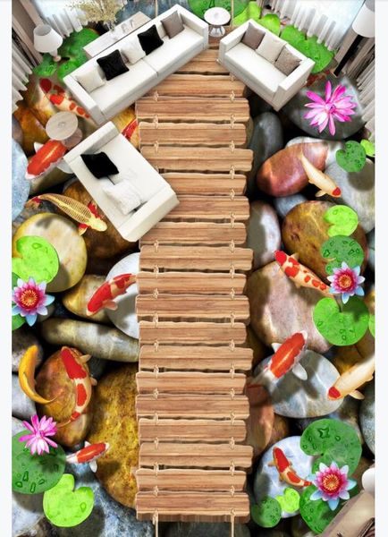 custom p flooring wallpaper 3d wall stickers modern wooden bridge lotus fish stone 3d floor painting walls papers home decoration
custom p flooring wallpaper 3d wall stickers modern wooden bridge lotus fish stone 3d floor painting walls papers home decoration