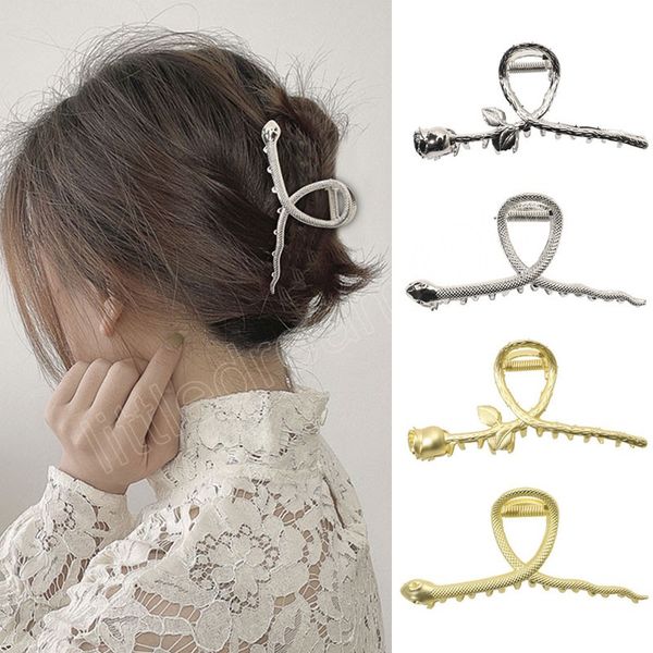 gold silver cross metal hair claws clamps for women french rose flower snake shape hiar clip hollow geometric hairpins, Slivery;golden
gold silver cross metal hair claws clamps for women french rose flower snake shape hiar clip hollow geometric hairpins, Slivery;golden