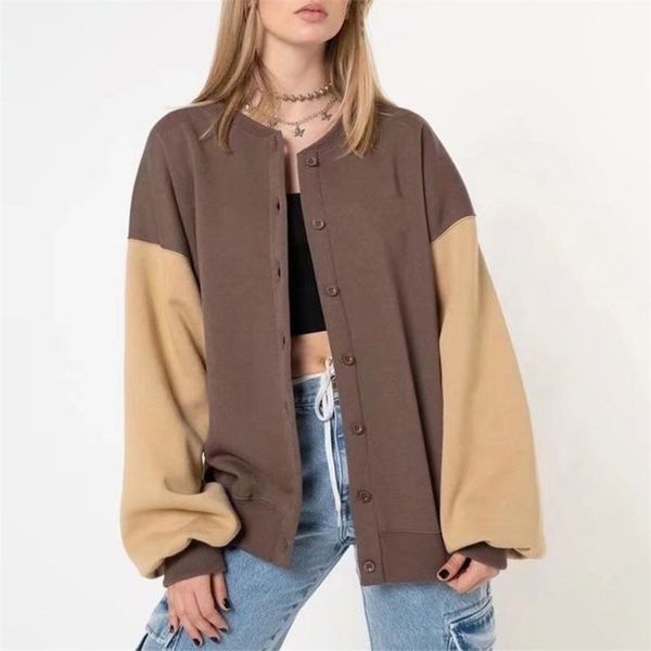 women patchwork oversized botton up jackets autumn winter aesthetic streetwear fashion coats korean casual solid varsity jackets 220817, Black;brown
women patchwork oversized botton up jackets autumn winter aesthetic streetwear fashion coats korean casual solid varsity jackets 220817, Black;brown