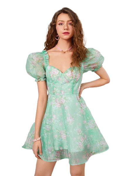 floral print puff sleeve frilled sweetheart neck bustier organza dress u3zb#, Black;gray
floral print puff sleeve frilled sweetheart neck bustier organza dress u3zb#, Black;gray