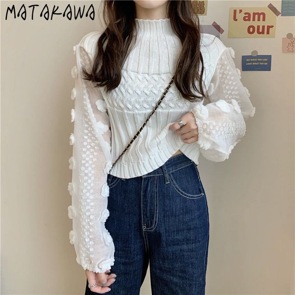 sweet outer wear base sweaters women spring korean pullovers short half high neck stitching knitted sweater 210506, White;black
sweet outer wear base sweaters women spring korean pullovers short half high neck stitching knitted sweater 210506, White;black