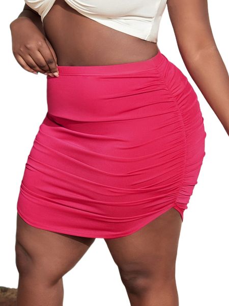 sxy plus solid ruched bodycon skirt m5xk#, Black