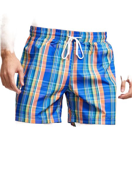 men plaid drawstring waist shorts r9ef#, White;black 
men plaid drawstring waist shorts r9ef#, White;black