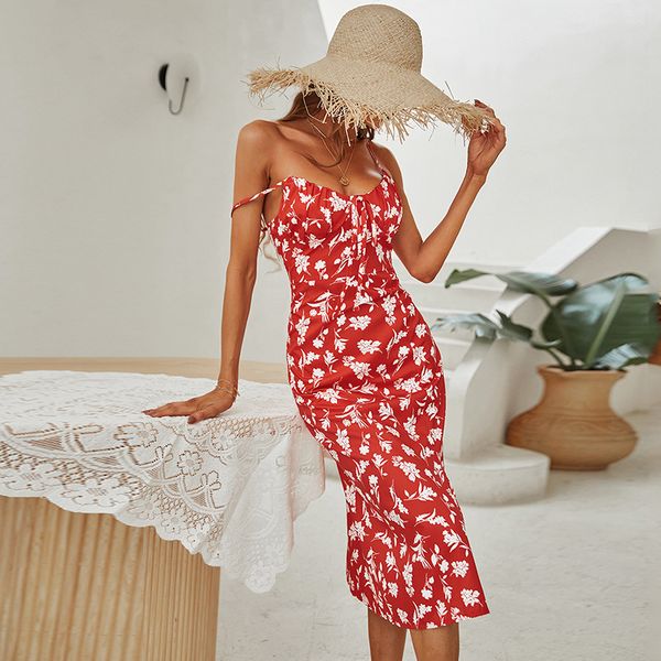 printed a-line skirt red lady suspender dress, Black;gray