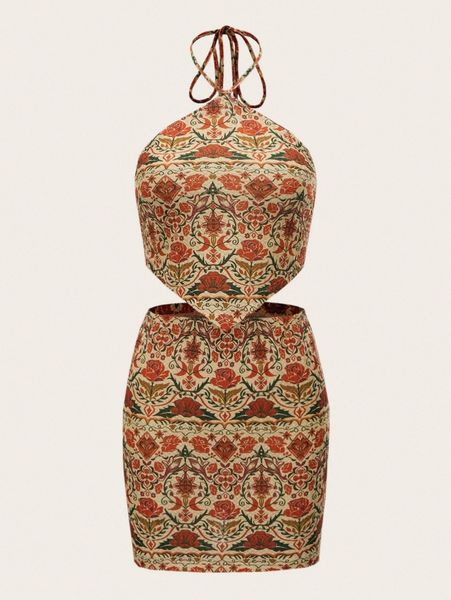 floral print bandana hem tie backless halter & skirt 68up#, White
floral print bandana hem tie backless halter & skirt 68up#, White