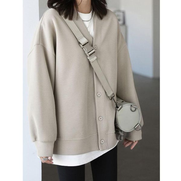 women's knits & tees spring autumn korean style leisure loose v-neck cardigan mid-length temperament pure color stacked jacket, White
women's knits & tees spring autumn korean style leisure loose v-neck cardigan mid-length temperament pure color stacked jacket, White