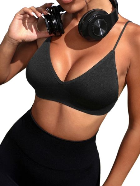 solid open back sports bra c9al#, Gray