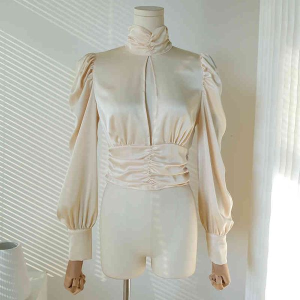 women's knits tees foreign trade original single lady sweet satin high collar design sense hollow bubble sleeve retro court style jacke, White
women's knits tees foreign trade original single lady sweet satin high collar design sense hollow bubble sleeve retro court style jacke, White