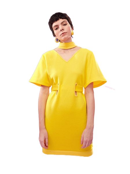 x ckt choker neck belted solid dress k7cd#, Black;gray
