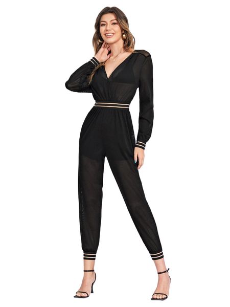 x christian allana mesh insert v neck jumpsuit without lingerie set t7pv#, Black;white
x christian allana mesh insert v neck jumpsuit without lingerie set t7pv#, Black;white