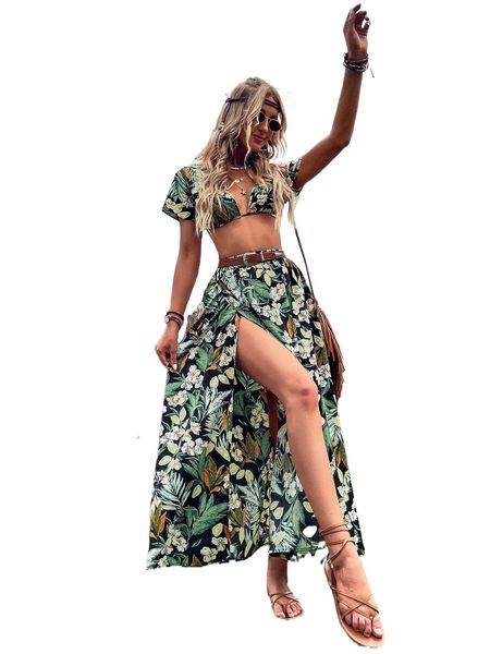 floral print tie back & split thigh skirt without belt 34ga#, White
floral print tie back & split thigh skirt without belt 34ga#, White