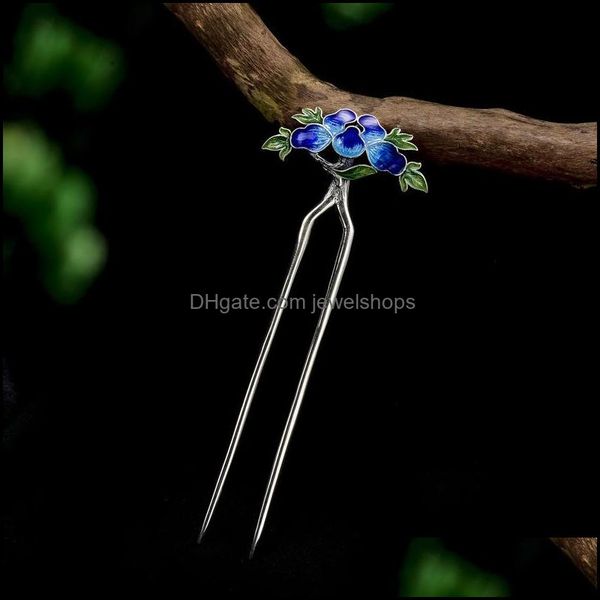 925 sterling sier fork comb cloisonne enamel jewelry blue flower pin chinese luxury hair accessories hanfu women drop delivery 2021 hairpins, Golden;silver
925 sterling sier fork comb cloisonne enamel jewelry blue flower pin chinese luxury hair accessories hanfu women drop delivery 2021 hairpins, Golden;silver