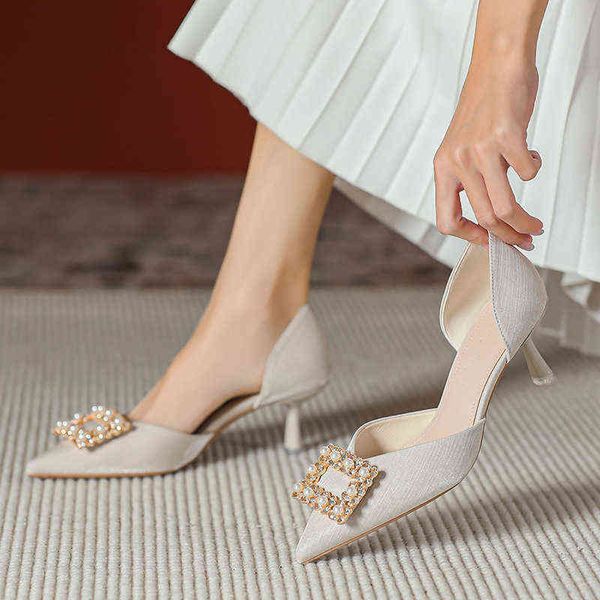 pointed high heels women's thin heels spring 2022 new french pearl rhinestone hollow single shoes shallow mouth baotou sandals, Black
pointed high heels women's thin heels spring 2022 new french pearl rhinestone hollow single shoes shallow mouth baotou sandals, Black
