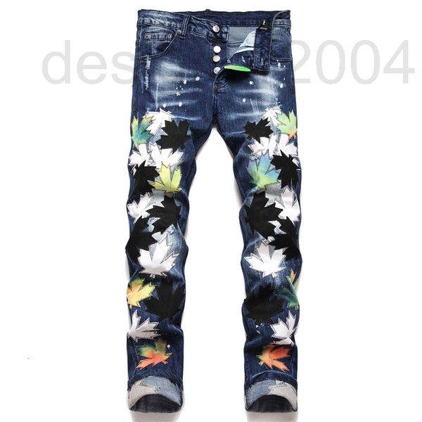 men's jeans designer european jeans dsq denim pants middle waist maple leaf gradually embroidered cat whisker white stickers small stra, Blue
men's jeans designer european jeans dsq denim pants middle waist maple leaf gradually embroidered cat whisker white stickers small stra, Blue