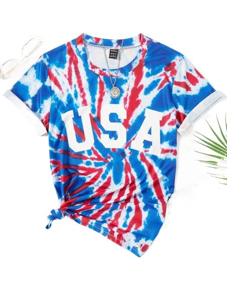 1pc tie dye letter graphic tee i5ll#, White