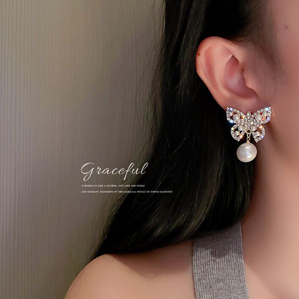 925 silver needle south korea dongdaemun rhinestone pearl butterfly earrings eardrops fairy temperamental design sense ear rings female, Golden
925 silver needle south korea dongdaemun rhinestone pearl butterfly earrings eardrops fairy temperamental design sense ear rings female, Golden