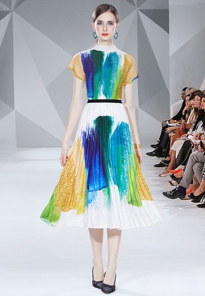 2022 designer dress sets print women two piece set summer short sleeve and pleated loose big swing skirt casual vacation suits office lady, White
2022 designer dress sets print women two piece set summer short sleeve and pleated loose big swing skirt casual vacation suits office lady, White