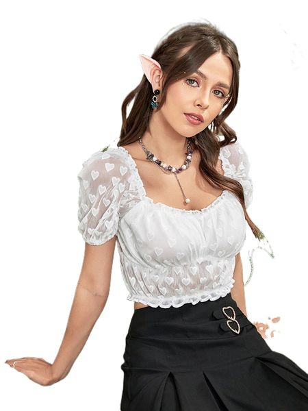puff sleeve crop without wings a3yy#, White