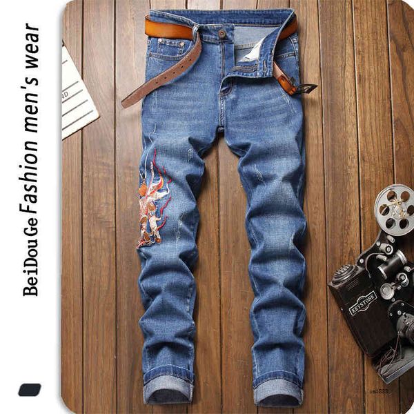 beidou ge chao brand qi tian da sheng sun wukong embroidered jeans men's fashion urban slim elastic blue pants
beidou ge chao brand qi tian da sheng sun wukong embroidered jeans men's fashion urban slim elastic blue pants