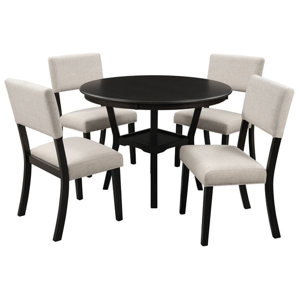 dining room furniture 5-piece kitchen table set round table with bottom shelf 4 upholstered chairs
dining room furniture 5-piece kitchen table set round table with bottom shelf 4 upholstered chairs