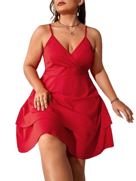 plus solid layered hem cami dress h8cq#, Black
plus solid layered hem cami dress h8cq#, Black