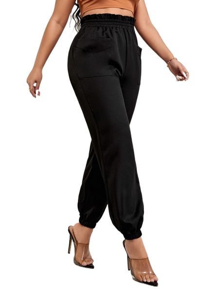 sxy paperbag waist double pocket carrot pants 033d#, Black;white