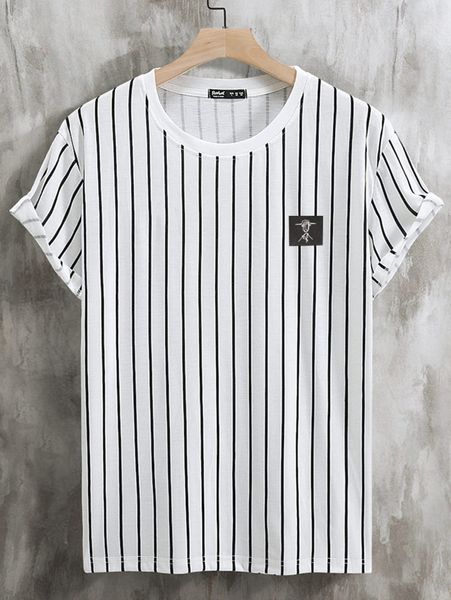 men striped print patched detail tee k80x#, White;black
men striped print patched detail tee k80x#, White;black