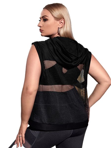 plus contrast mesh hooded sports tank n3yn#, Black 
plus contrast mesh hooded sports tank n3yn#, Black