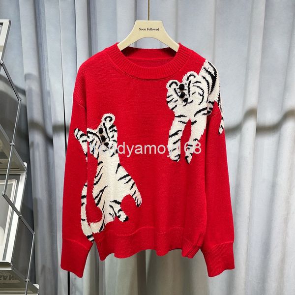women's knits & tees year red tiger jacquard wool sweater women's loose and thin pullover sweater lazy wind in early spring, White
women's knits & tees year red tiger jacquard wool sweater women's loose and thin pullover sweater lazy wind in early spring, White