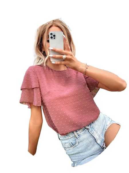 swiss dot butterfly sleeve chiffon blouse u6bu#, White
swiss dot butterfly sleeve chiffon blouse u6bu#, White