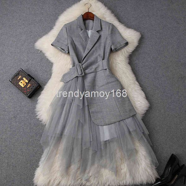 casual dresses spring and summer women's suit collar short sleeve high waist stitching mesh irregular temperament dress t9748, Black;gray
casual dresses spring and summer women's suit collar short sleeve high waist stitching mesh irregular temperament dress t9748, Black;gray
