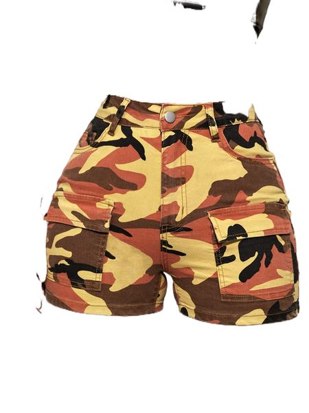 sxy camo print flap pocket denim shorts x9gg#, White;black