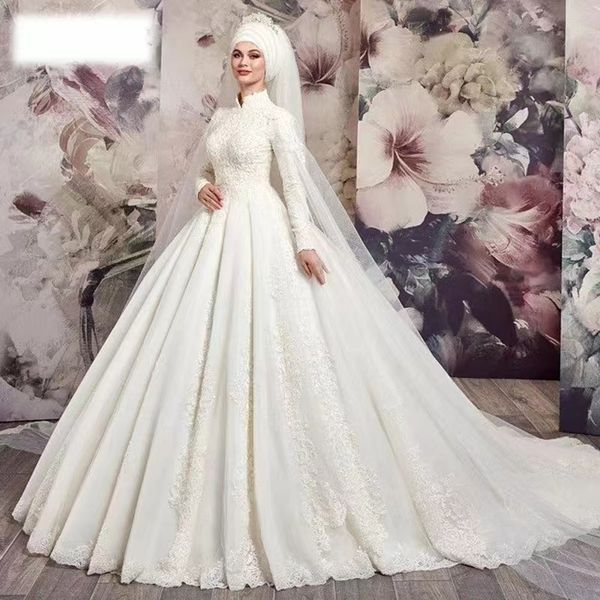 elegant high neck muslim ball gown wedding dress pleats court train lace long sleeves ivory arabic bridal gowns tulle robe de mariage, White
elegant high neck muslim ball gown wedding dress pleats court train lace long sleeves ivory arabic bridal gowns tulle robe de mariage, White