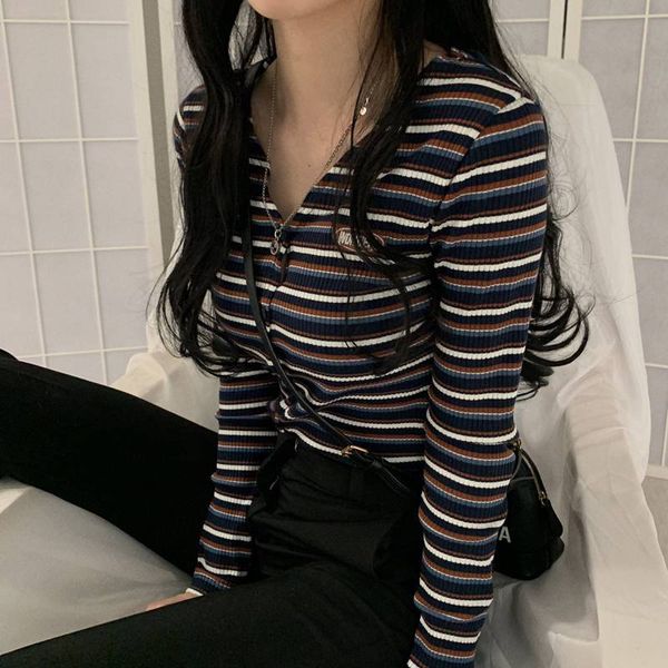 women's t-shirt korean striped v-neck women's knitted casual tees long sleeve t shirts s-l vintage tshirt for woman crop omen', White
women's t-shirt korean striped v-neck women's knitted casual tees long sleeve t shirts s-l vintage tshirt for woman crop omen', White