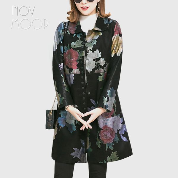 novmoop autumn winter retro floral print sheepskin genuine leather jacket women slim long coat chaqueta mujer lt2841 201030, Black
novmoop autumn winter retro floral print sheepskin genuine leather jacket women slim long coat chaqueta mujer lt2841 201030, Black