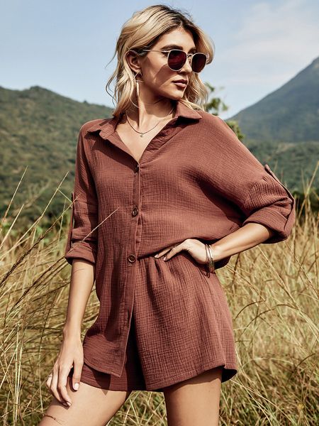 2022 tracksuits summer beach casual button white women's sets cotton linen two pieces sets long sleeve shirt and shorts women set outfi, Gray
2022 tracksuits summer beach casual button white women's sets cotton linen two pieces sets long sleeve shirt and shorts women set outfi, Gray