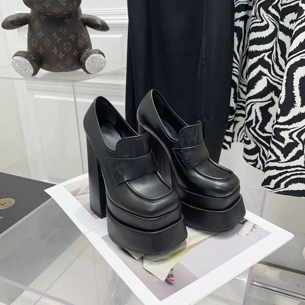 high heels designer women sandals shoes platform loafers double-layer chunky heel design soft calf leather bold fashion western style loafer, Black
high heels designer women sandals shoes platform loafers double-layer chunky heel design soft calf leather bold fashion western style loafer, Black