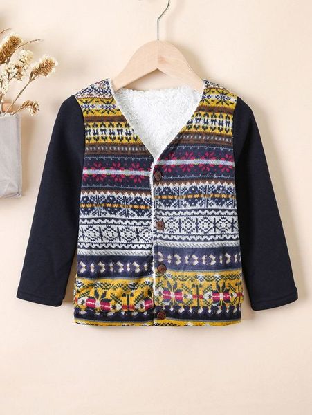 toddler boys geo print teddy lined coat she, Blue;gray