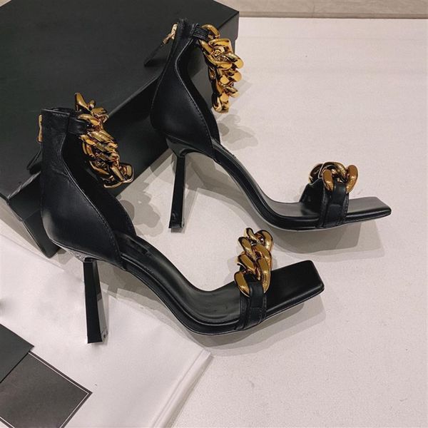 21ss luxury sandals genuine leather chain 8.5cm high heeled sandals gladiator women fine heel fashion part290l, Black
21ss luxury sandals genuine leather chain 8.5cm high heeled sandals gladiator women fine heel fashion part290l, Black