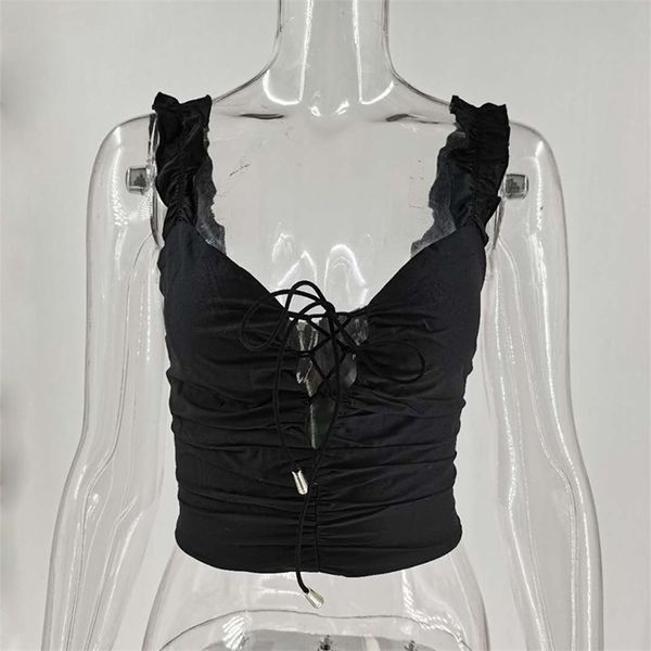 lace up women cropped short tank deep vneck backless pleated female tanks summer black white fashion ladies t200731
lace up women cropped short tank deep vneck backless pleated female tanks summer black white fashion ladies t200731