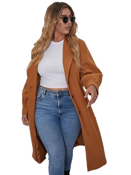 plus lantern sleeve button front belted overcoat t5ca#, Black 
plus lantern sleeve button front belted overcoat t5ca#, Black