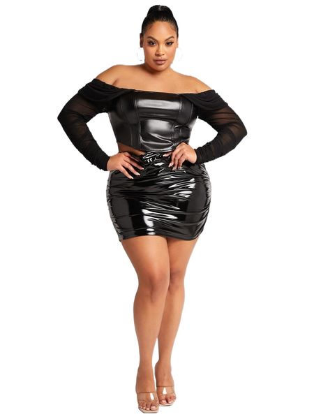 sxy plus off shoulder ruched contrast mesh & bodycon skirt v4ix#, Black
sxy plus off shoulder ruched contrast mesh & bodycon skirt v4ix#, Black
