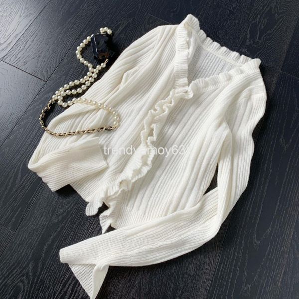 women's knits & tees 22 early spring v-neck gentle style sweater sweet lady slim fit thin coat wooden ear edge knitted cardigan women, White
women's knits & tees 22 early spring v-neck gentle style sweater sweet lady slim fit thin coat wooden ear edge knitted cardigan women, White