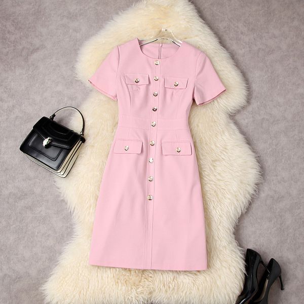 european and american women's summer 2022 new short sleeve round collar single breasted button fashionable pink dress, Black;gray
european and american women's summer 2022 new short sleeve round collar single breasted button fashionable pink dress, Black;gray
