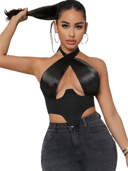 sxy satin crisscross self-tie zip-up crop z4el#, White
sxy satin crisscross self-tie zip-up crop z4el#, White