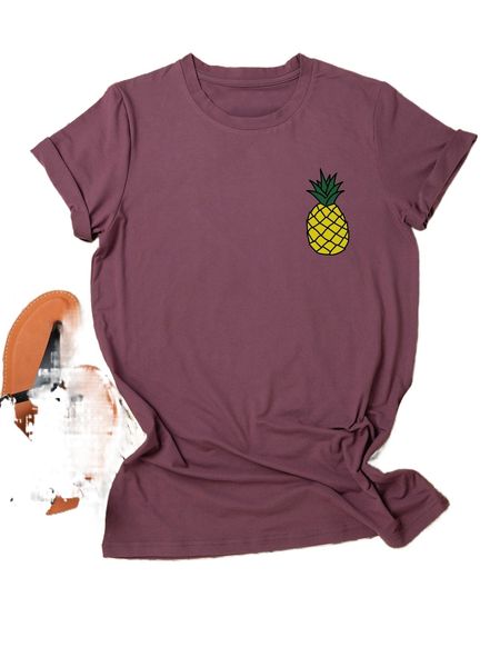 plus pineapple print tee h1dq#, Black