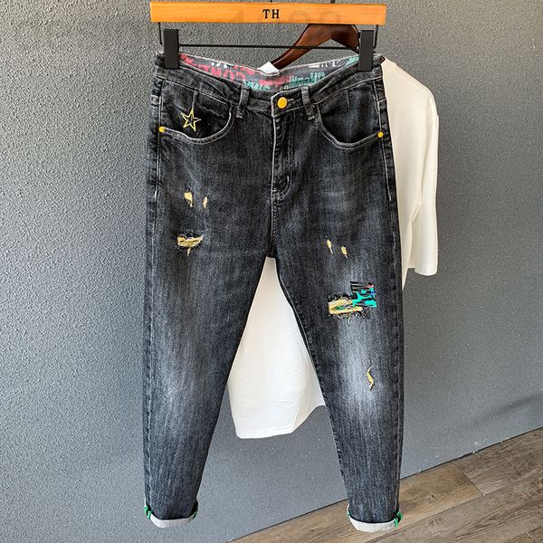 men's jeans designer trendy brand ripped jeans men's loose ins hip hop beggar 9-point pants versatile elastic leggings q160, Blue
men's jeans designer trendy brand ripped jeans men's loose ins hip hop beggar 9-point pants versatile elastic leggings q160, Blue